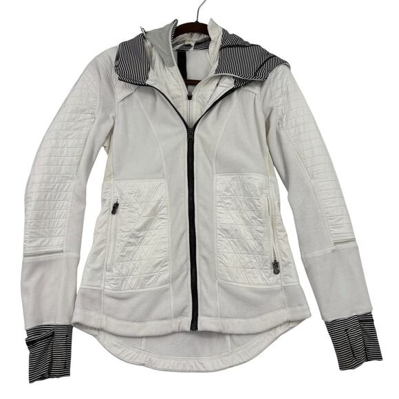 Lululemon Fleecy Keen III Jacket Size 6 White Hooded Quilted Fleece Convertible - Picture 1 of 16